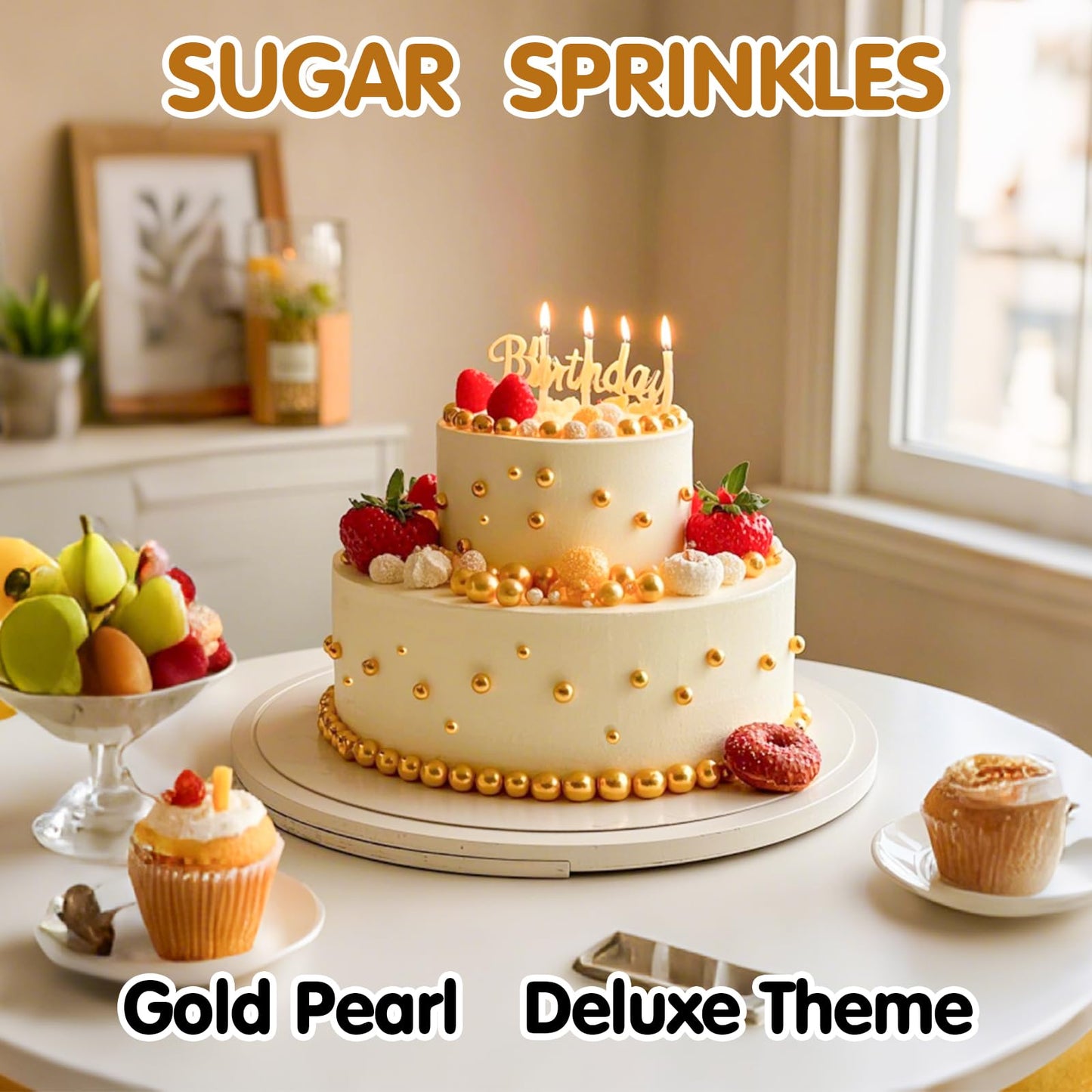 Sugarzy Gold Pearl Sprinkles, Edible Sugar Cake Decorations, 130g/4.58oz