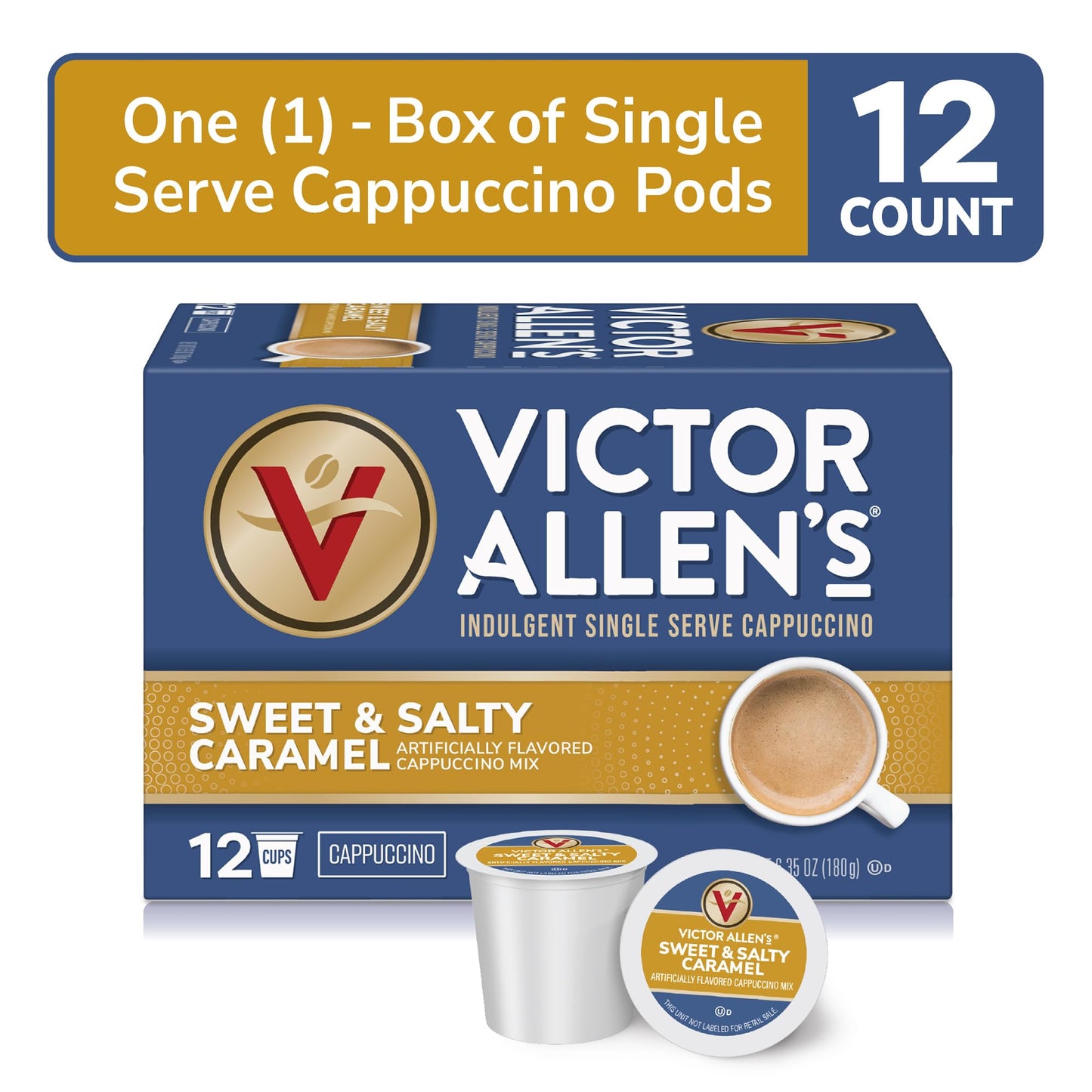 Victor Allens Coffee Cappuccino Pods, Sweet and Salty Caramel, 12 Count, Single Serve for Keurig, Brown