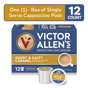 Victor Allens Coffee Cappuccino Pods, Sweet and Salty Caramel, 12 Count, Single Serve for Keurig, Brown