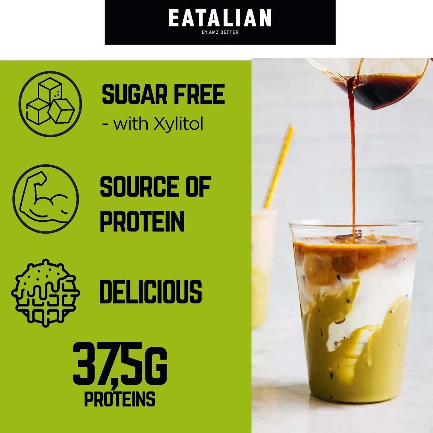 Eatalian By Amz Better Protein Pistachio Flavoured Topping, Sweet Protein Cream In 10 Oz/300G Squeezer, Made In Italy, Pistachio