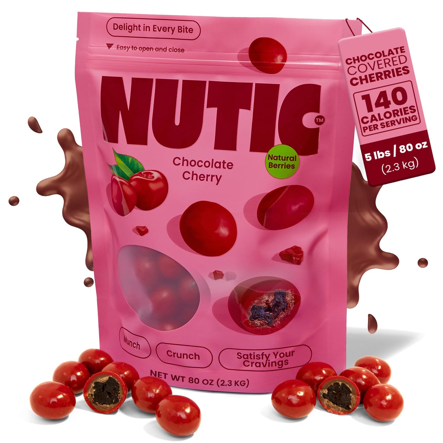 Nutic Chocolate Covered Cherries - 5Lb, Tart Dried Fruit Coated In White And Milk Chocolate - Chocolate Dried Red Cherry Cordial