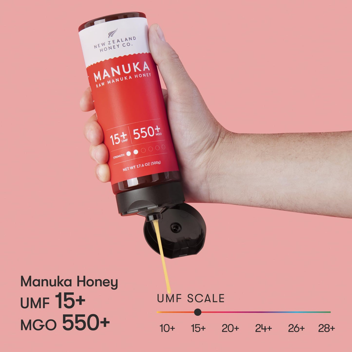 New Zealand Honey Co. Manuka Honey UMF 15+ | 500g | 17.6oz | MGO 550+ | Premium Quality Natural Sweetener