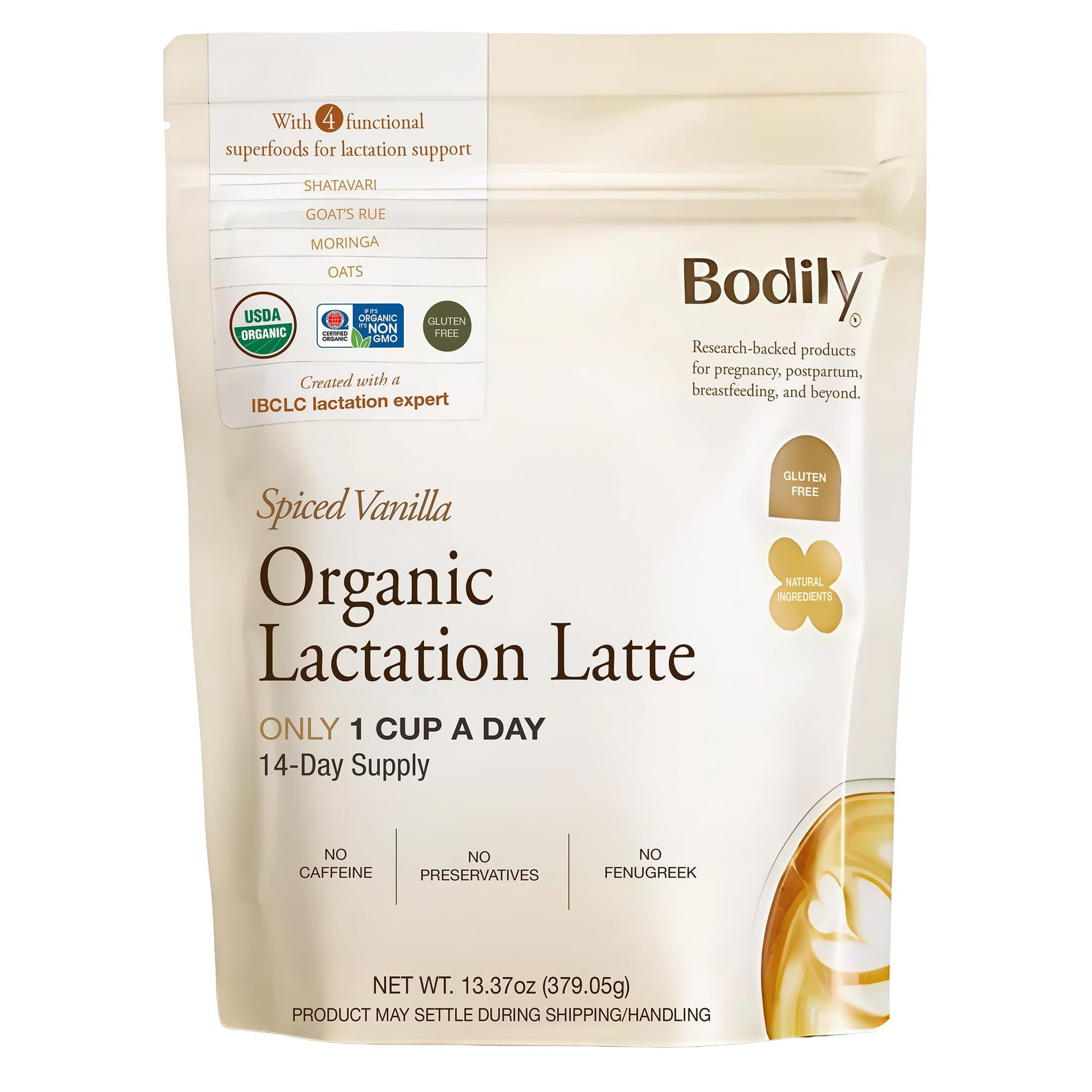 Bodily Organic Lactation Latte Powder - Spiced Vanilla Flavor - Daily Lactation Drinks for Breastfeeding and Pumping - Breastfeeding Moms & Increase Milk Supply - 14.67 oz (14 Servings)