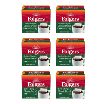 Folgers Coffee Singles Medium Roast Decaf Coffee Bags, 19 Count (Pack Of 6)