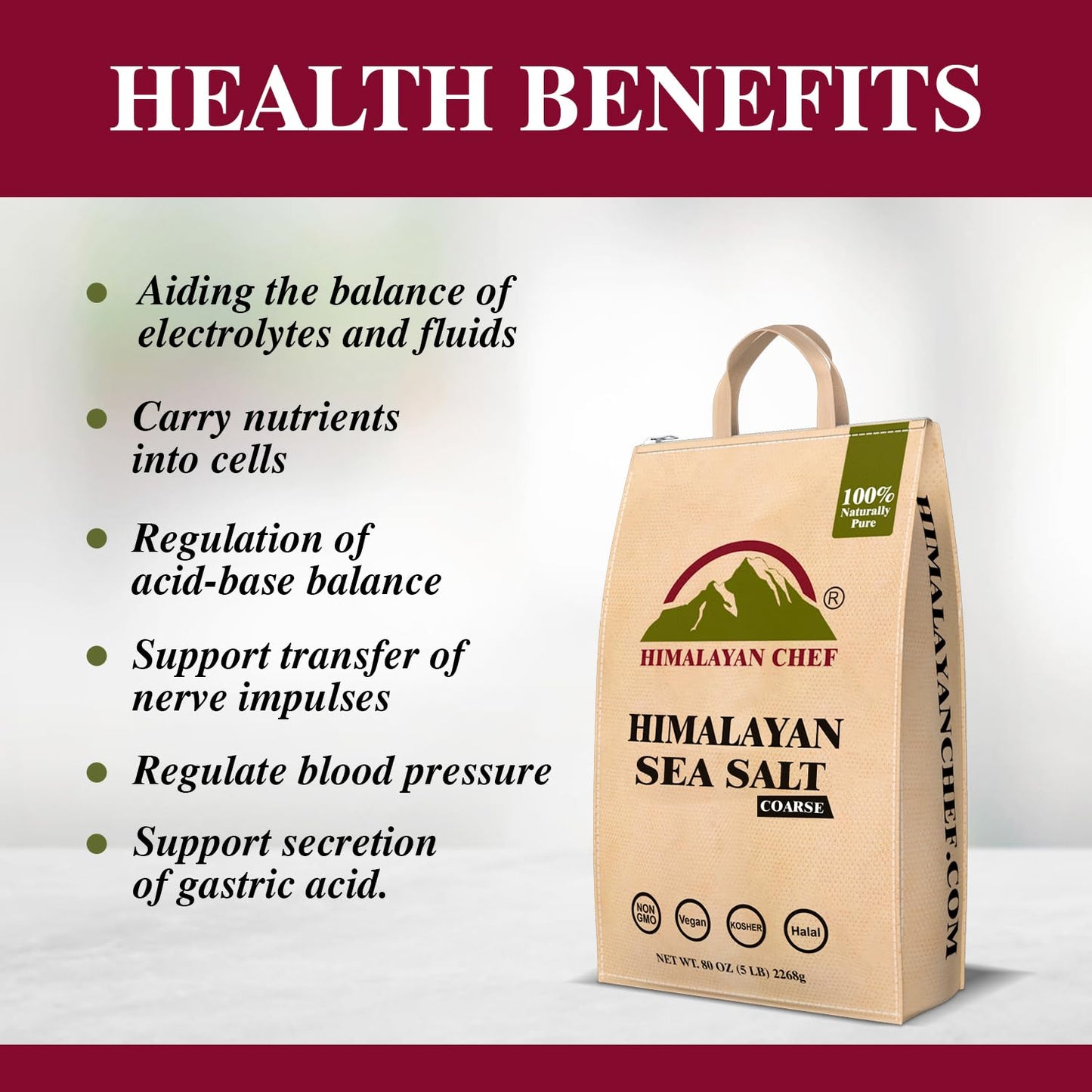 Himalayan Chef Sea Salt Coarse Grain, Natural, Kosher, Non-GMO, 80 Ounce