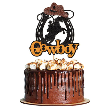 Keaziu 1 Pack Cowboy Cupcake Toppers Riding Horseshoe Cowboy Hats Western Theme Happy Birthday Baby Shower Party Cake Decoration