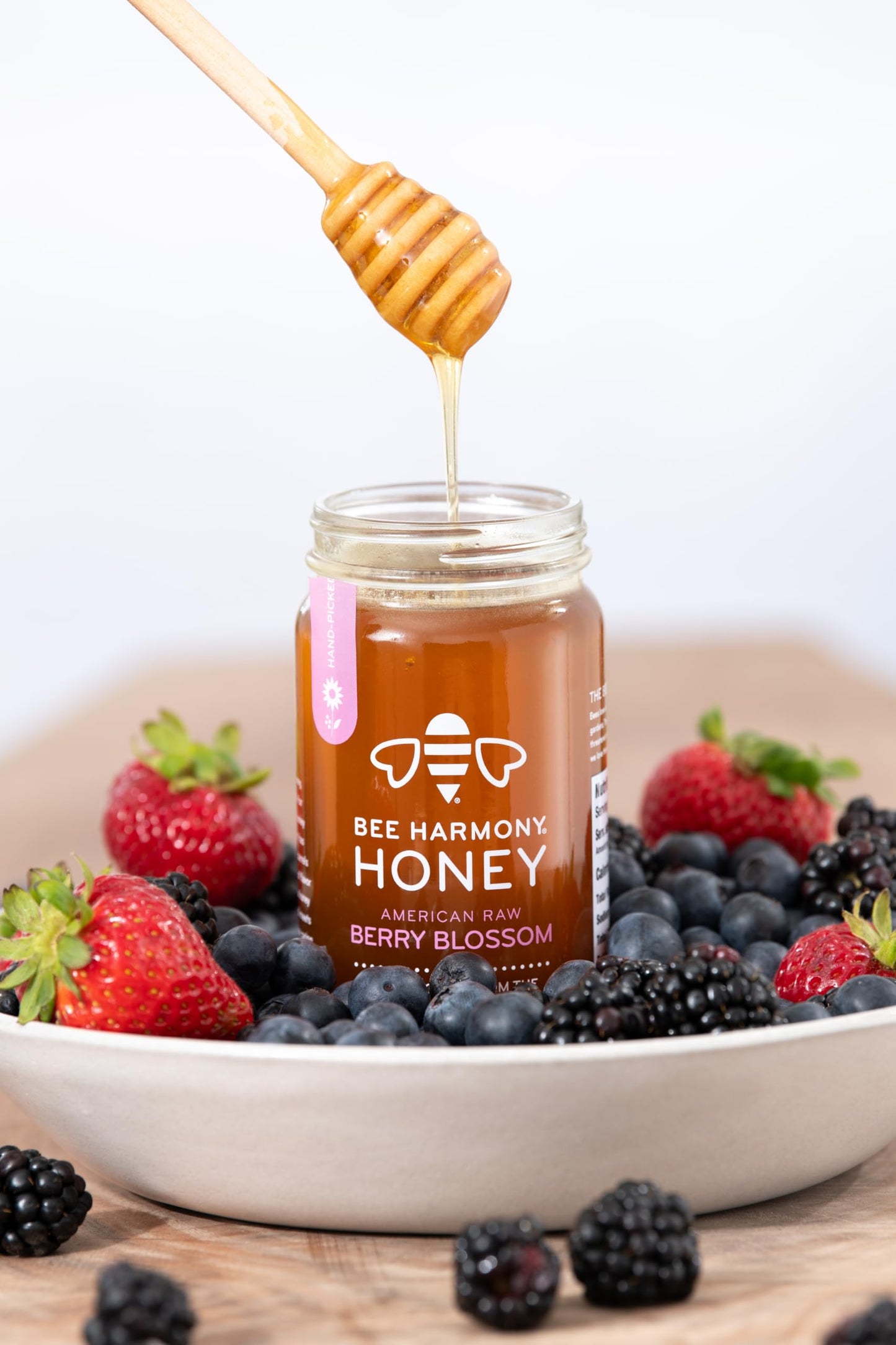 Bee Harmony Honey Variety Pack - 5 Flavors (Clover, Wildflower, Orange Blossom, Berry, Blueberry) - 60 Ounce (12 Ounce Each)