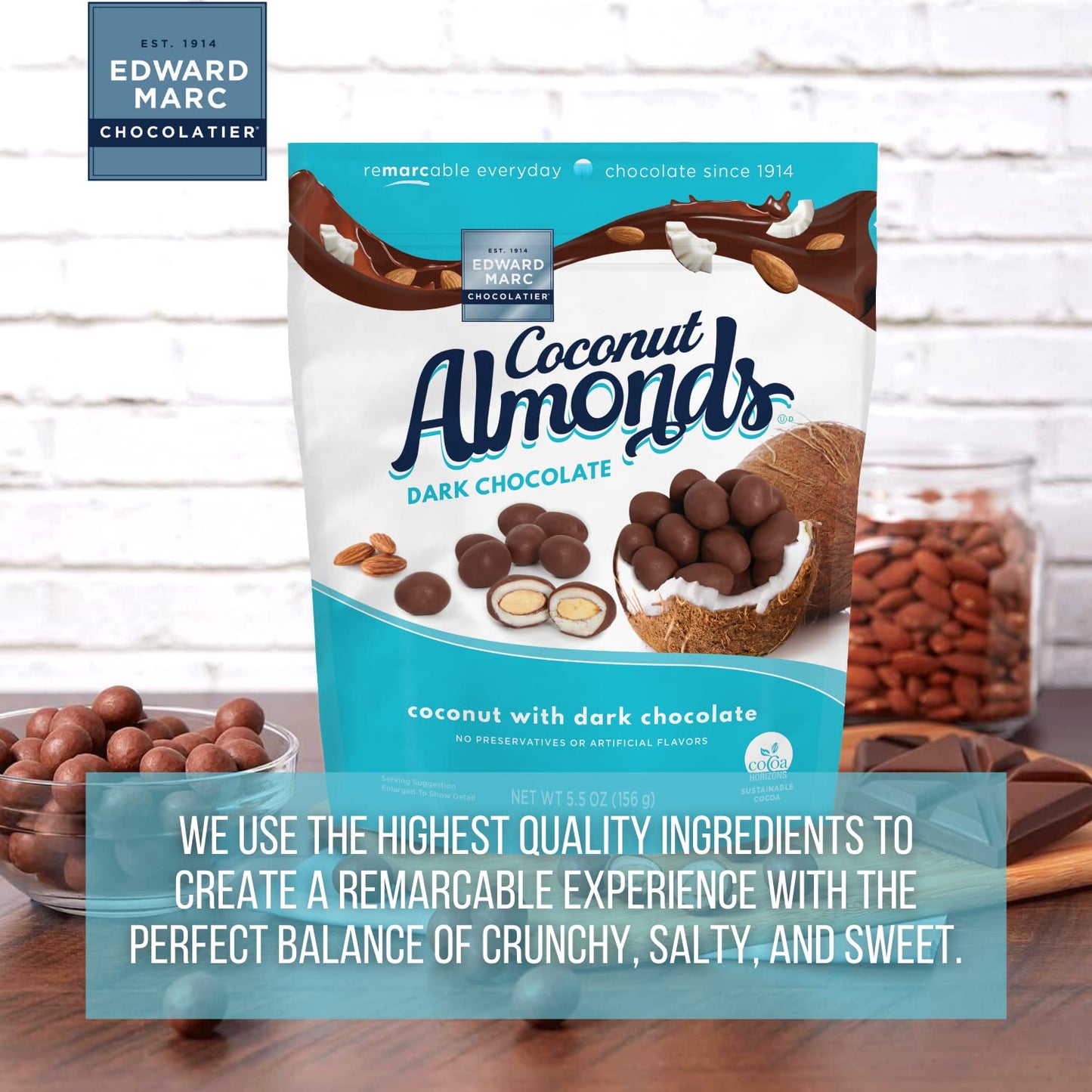 Edward Marc Chocolatier Coconut Almonds Dark Chocolate 32 Oz. (1 Bag Of 32 Oz.)