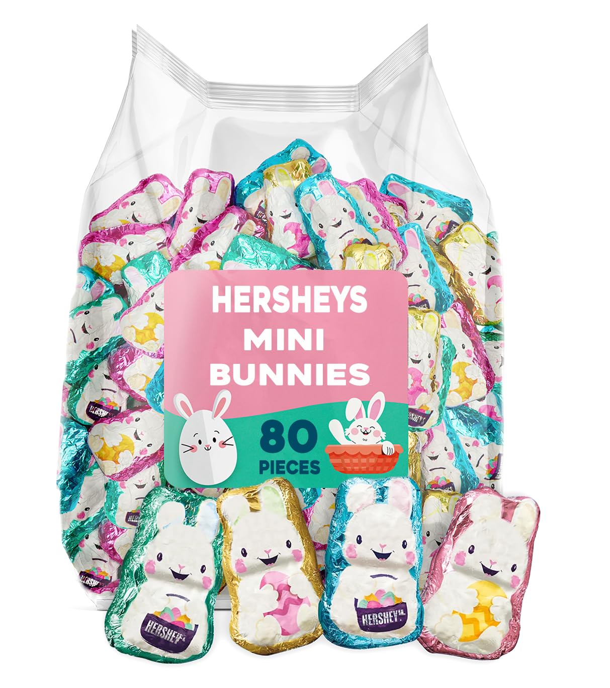 Taboom Hershey Mini Bunnies Milk Chocolate Treats 1.5 lb - Assorted Pastel Wrapped Bunnies for Easter Baskets and Party Favors