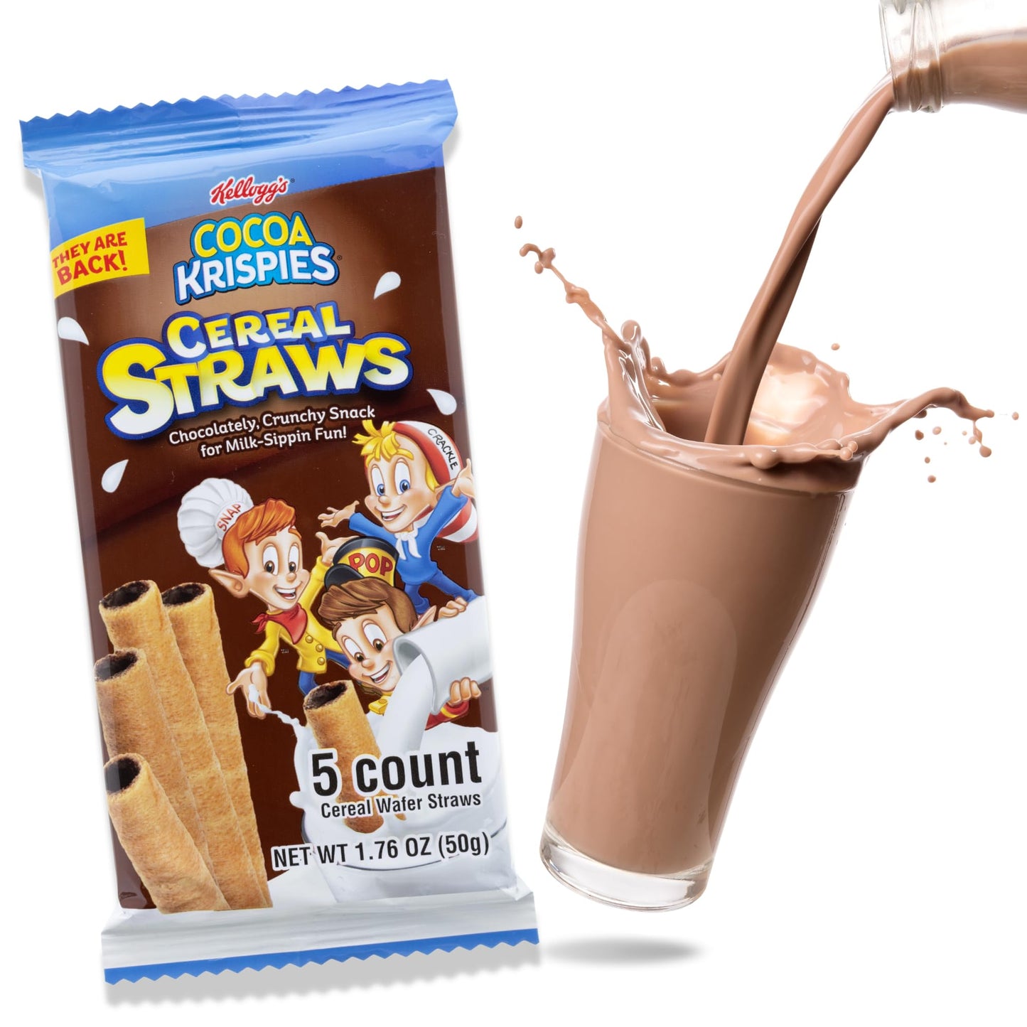 2025 Kelloggs Cocoa Krispies Cereal Straws, Birthday Party Favors, Chocolate Edible Breakfast Straw, 5 Count, (3 Pack)
