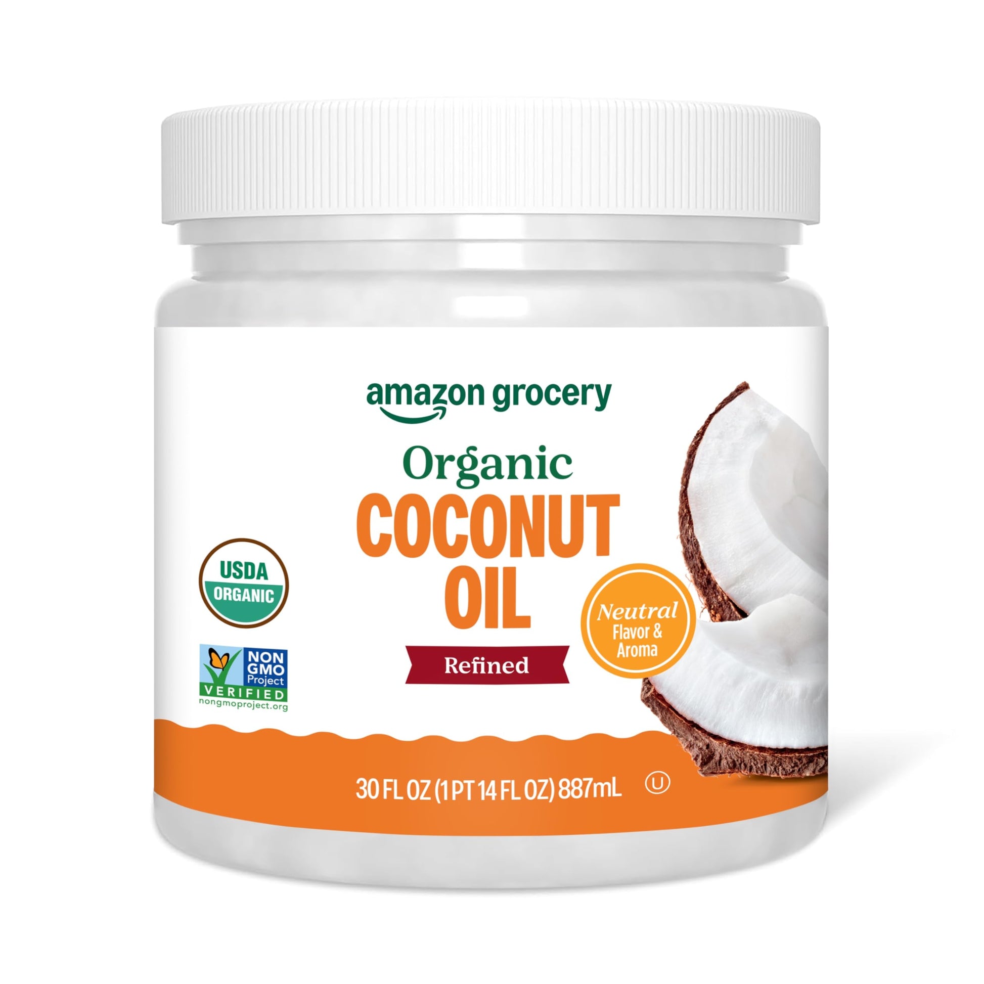 Amazon Grocery Organic Refined Coconut Oil, 30 Fl Oz, Pack of 1