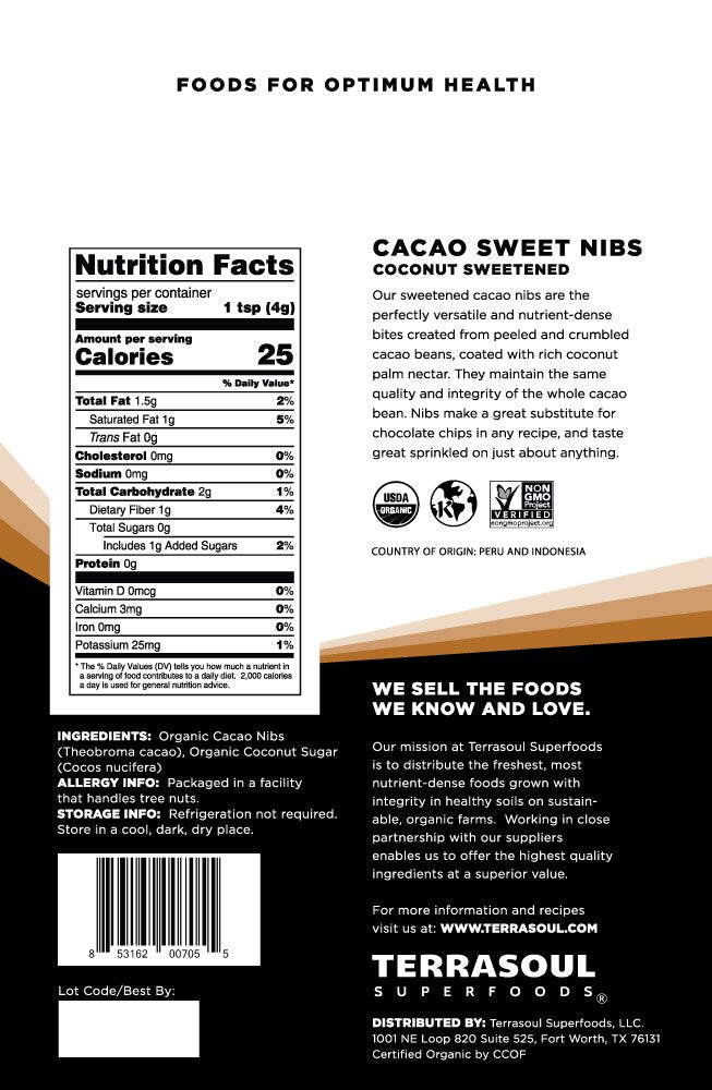 Terrasoul Superfoods Organic Sweet Cacao Nibs, 5 Pounds