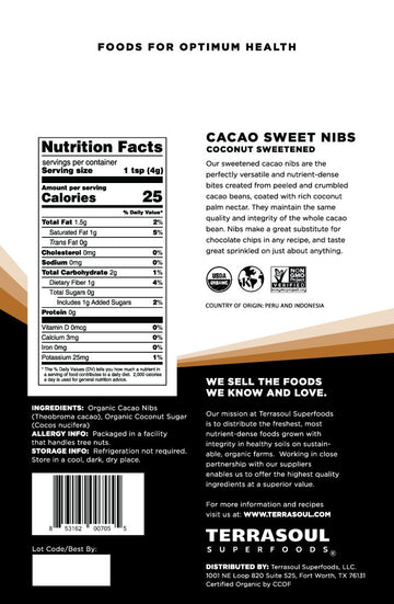 Terrasoul Superfoods Organic Sweet Cacao Nibs, 5 Pounds