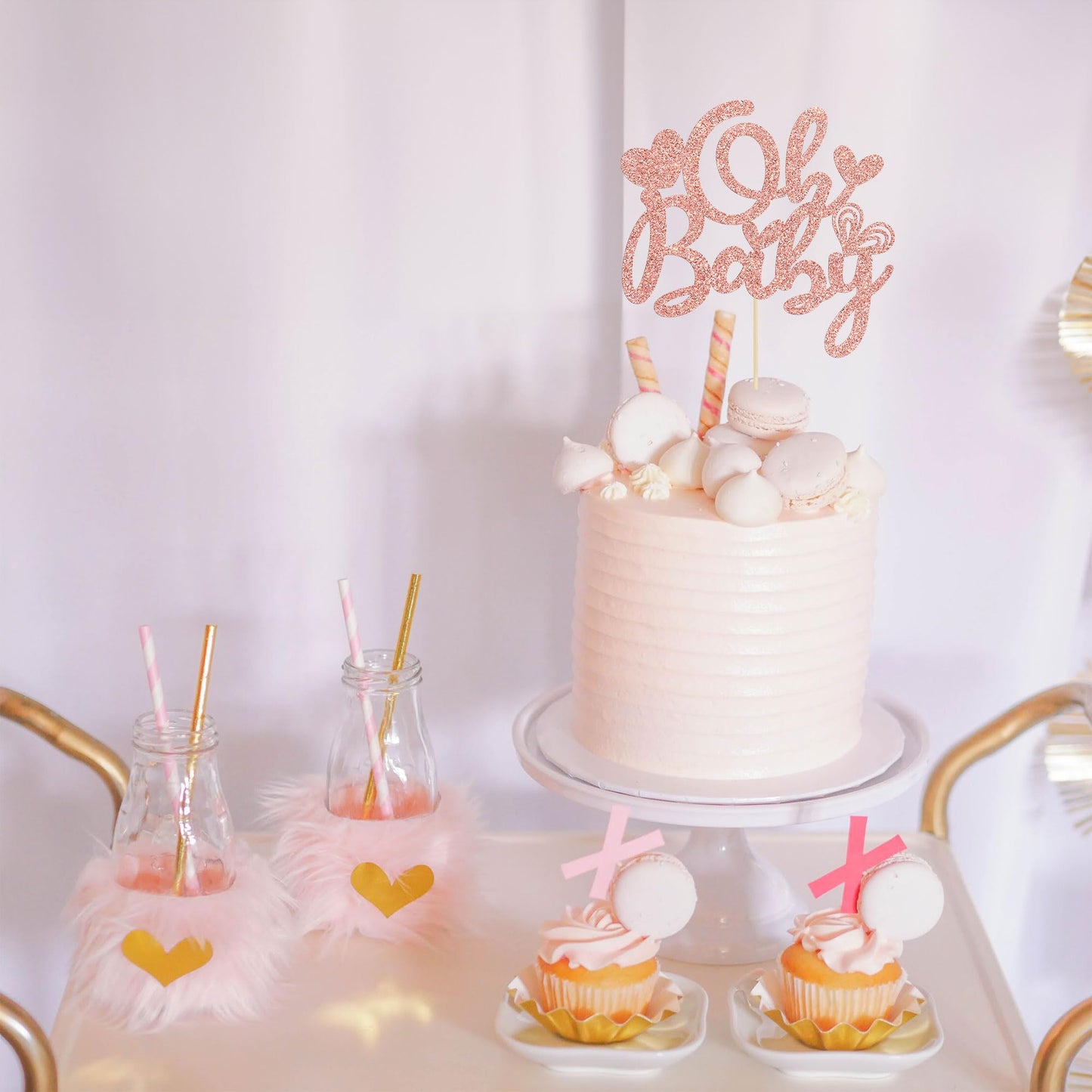Ephlyn 1Pcs Happy Valentine'S Day Oh Baby Cake Topper Rose Gold Glitter Valentine Babyshower Cake Decorations For Love Valentine
