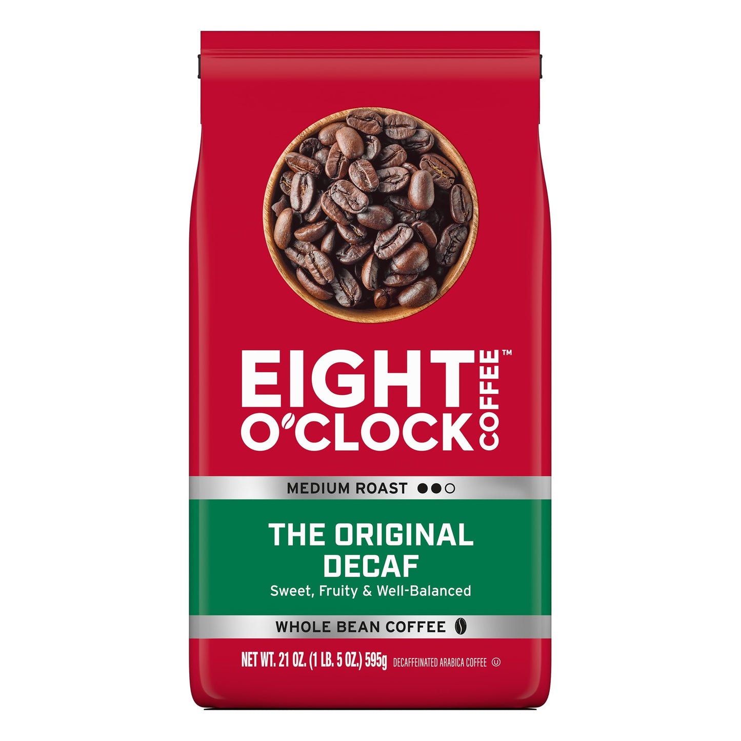 Eight OClock Coffee The Original Decaf Whole Bean Coffee  Medium Roast  21 Ounce (Pack of 1) - Sweet  Fruity  Well Balanced