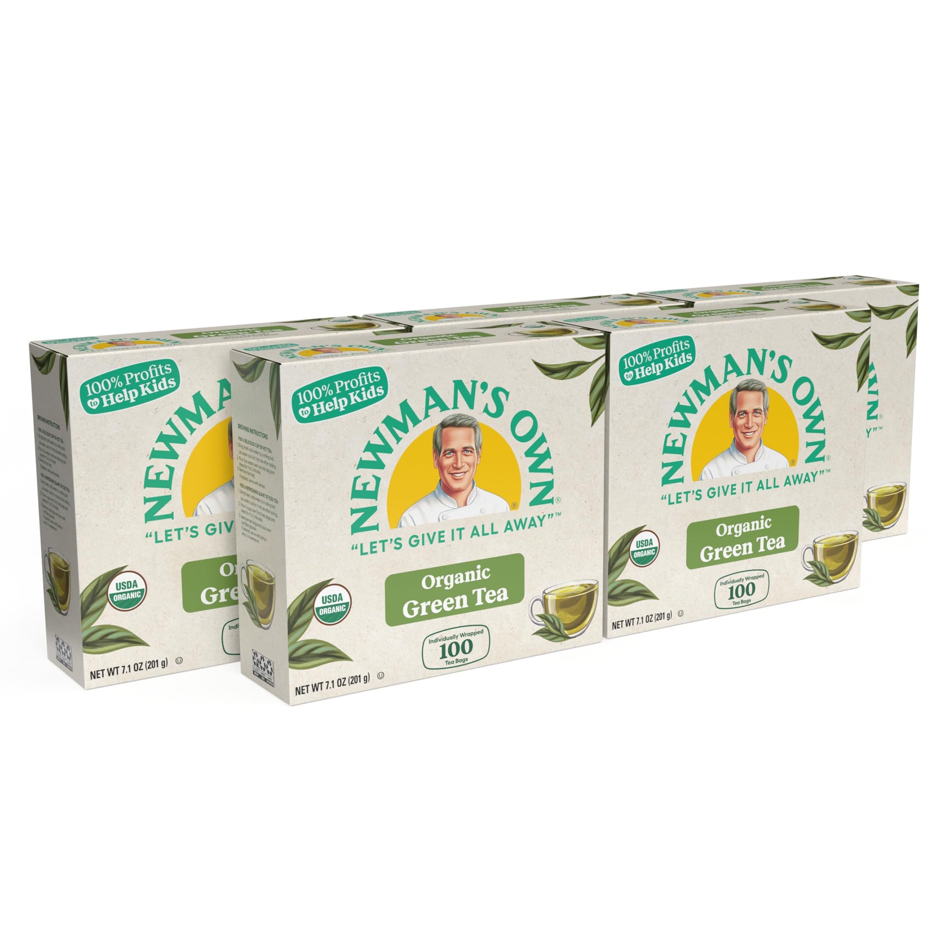 Newman'S Own Organics Green Tea, 100 Individually Wrapped Tea Bags, 100 Count (Pack Of 5)