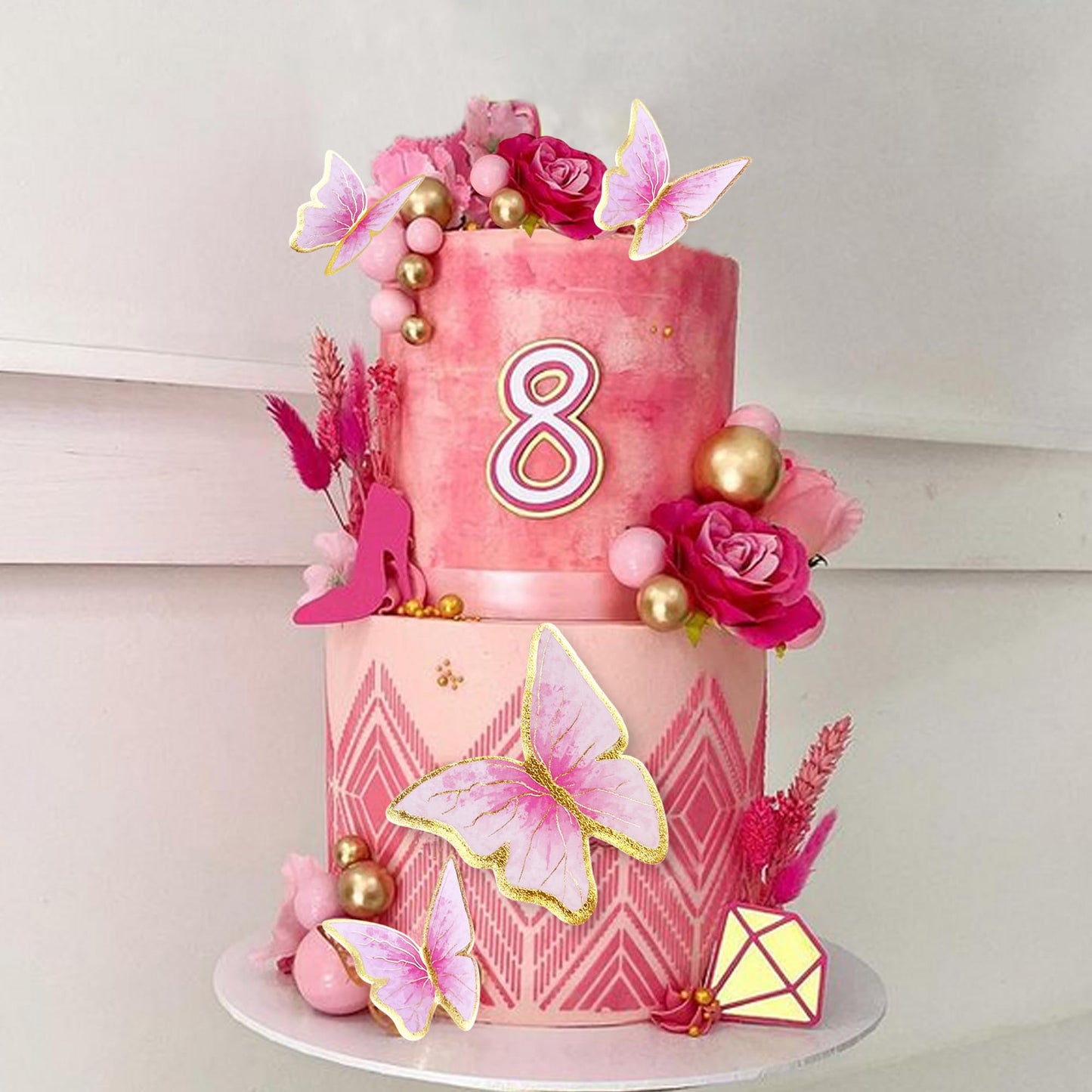 27 Pcs Hot Pink Girl Cake Toppers Pink Ball Cake Decoration Butterfly Cake Decoration Girl Theme Cake Decoration For Wedding Bir