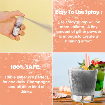 Edible Glitter Spray - Ercorart 5G Metallic Luster Dust Edible, Shimmering Cake Glitter Spray For Drinks, Cake Decorations, Fond