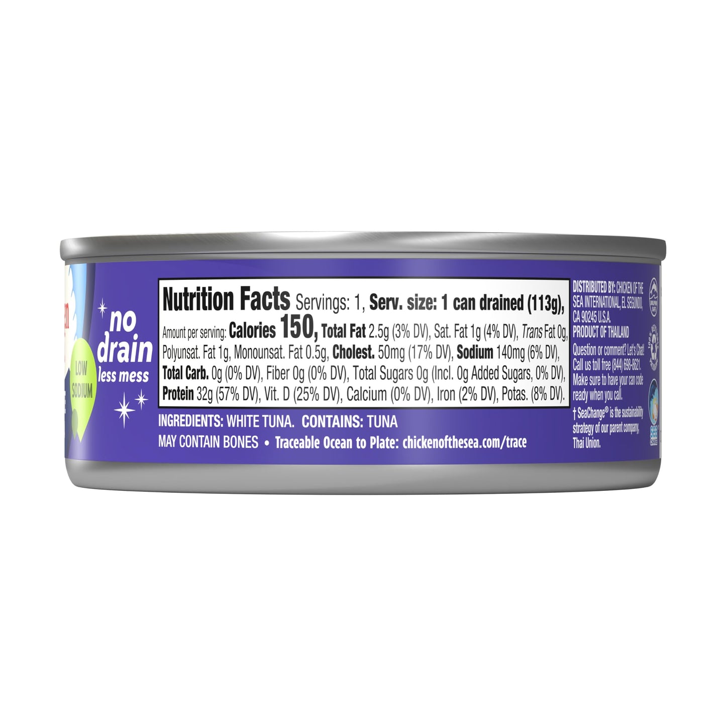 Chicken Of The Sea Solid White Pure Tuna, Wild Caught, No Drain, Low Sodium, 4 Oz. Can (Pack Of 24)