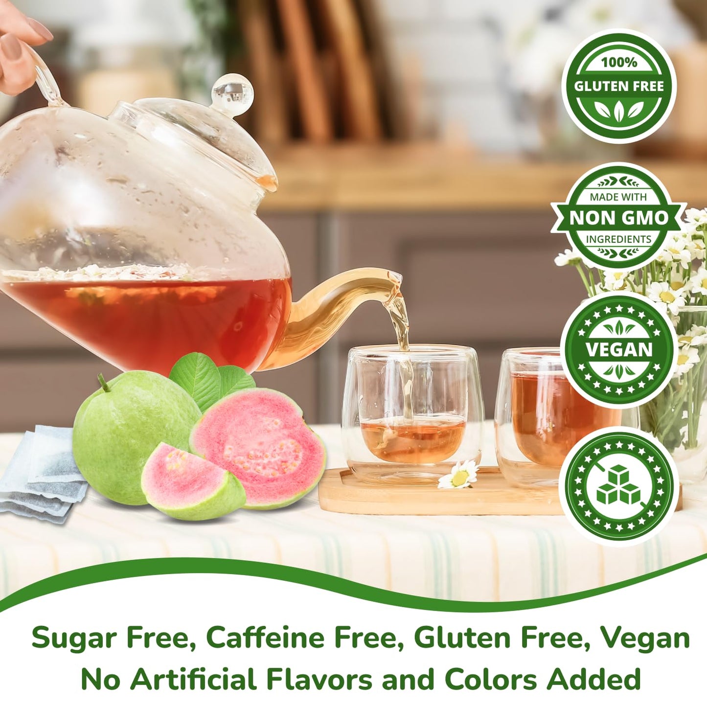 VIDA FARM Guava Leaf Tea Bags, 100% Pure & Natural, Zero Sugar, Non-GMO, Caffeine-Free, Vegan, 125 Count