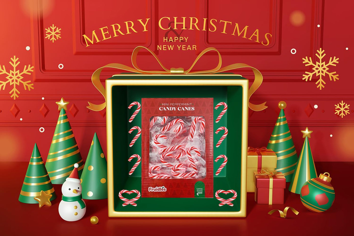 Fruidles Christmas Mini Candy Canes 100 Pack Peppermint Flavor, Individually Wrapped, 2  Inch,