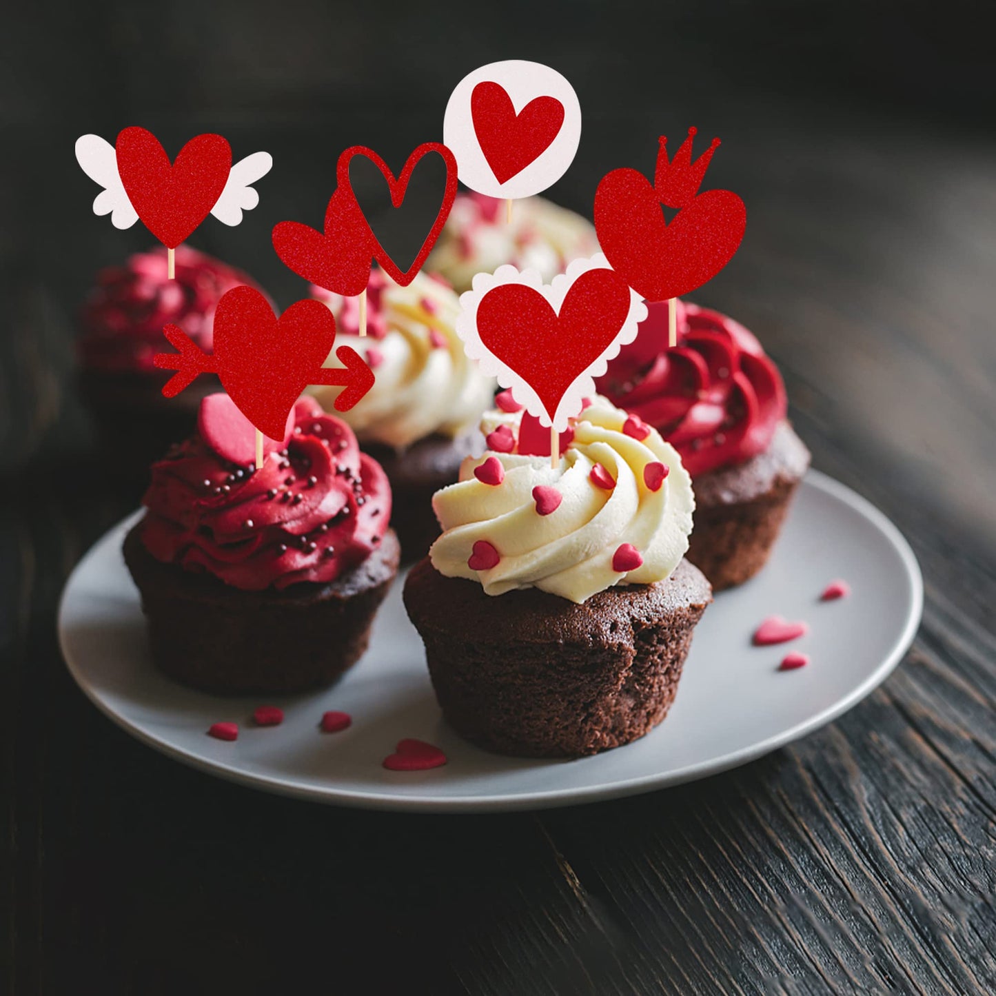 24 Pcs Valentine'S Day Cupcake Toppers Glitter Sweet Love Heart Be Mine Valentines Cupcake Picks Valentine'S Day Theme Wedding B