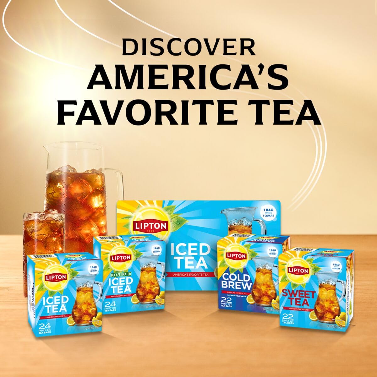 Lipton Cold Brew Iced Tea Bags, Family Size, 132 Total Bags (22 Count - Pack of 6), Model 10794522004178