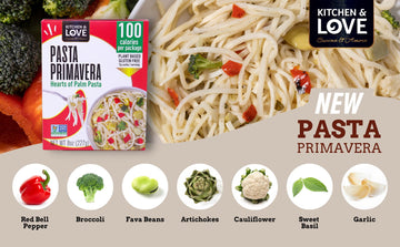 Kitchen & Love Hearts Of Palm Linguine With Vegetables, Low Carb, Low Calories, Plant Based, Non Gmo, Gluten Free Pasta Alternat