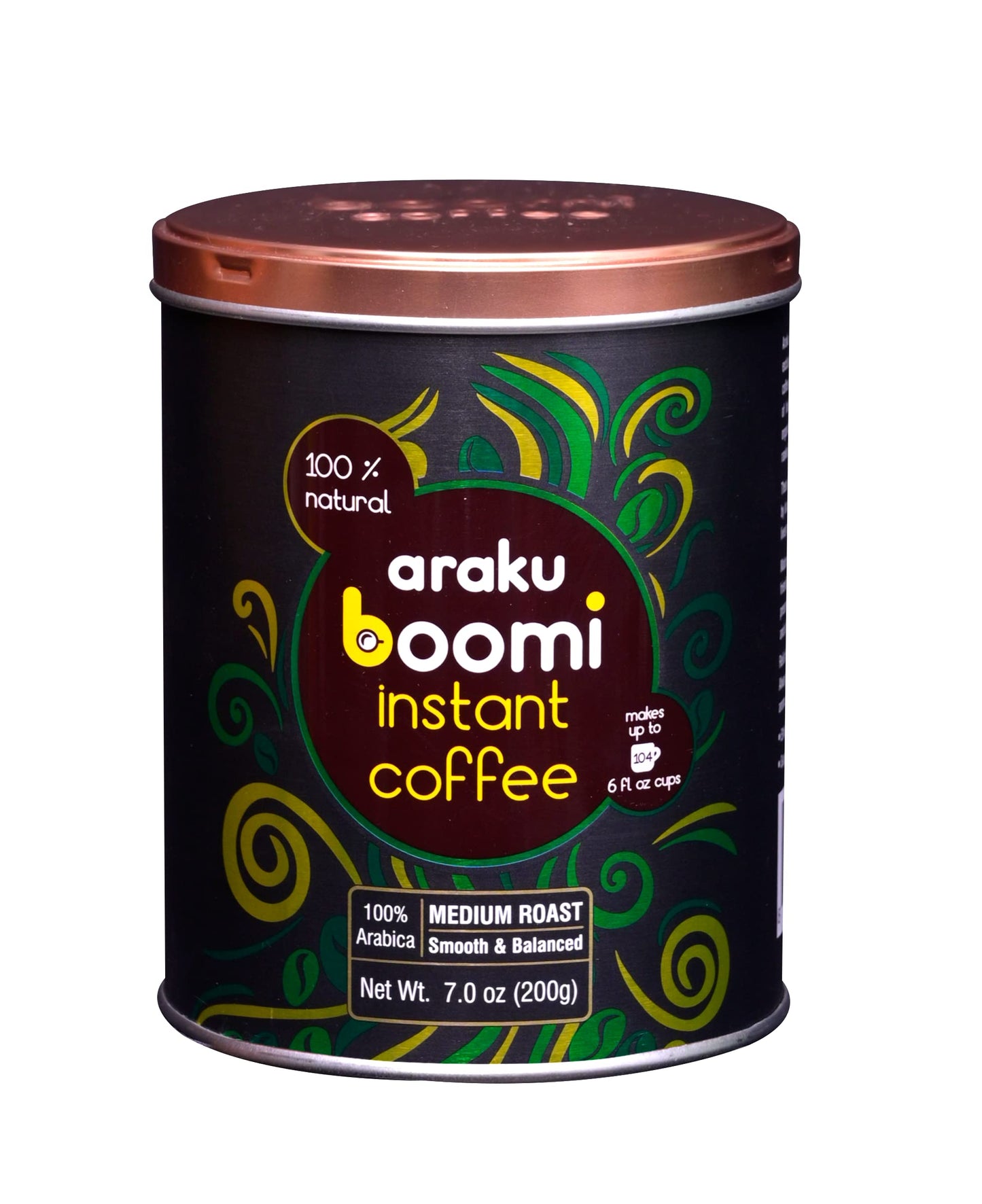 BOOMI INSTANT COFFEE Premium Single Origin Instant Coffee Powder, Medium Roast, 100% Arabica, 7oz Tin