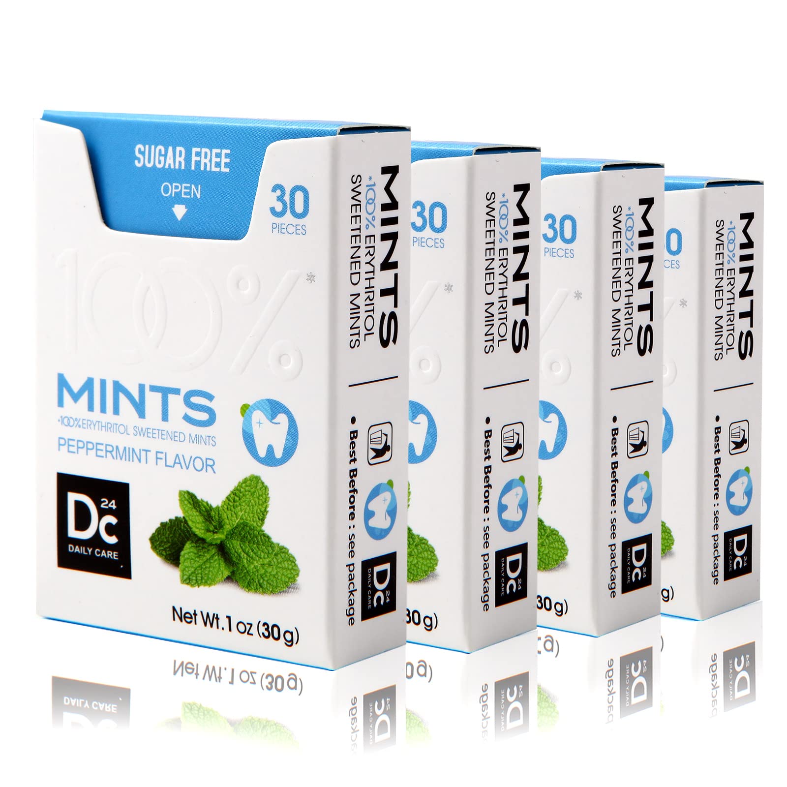 Dc24 Daily Care Sugar Free Mints, Erythritol Breath Mints, Low Calorie, Natural Peppermint For Dry Mouth, Gluten Free, 30 Count,