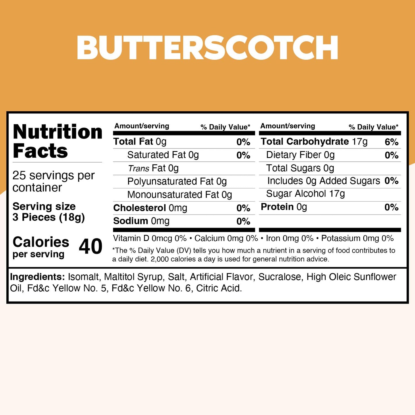 Taboom Sugar Free Butterscotch Hard Candy - 1 lb Bulk Bag, 75 Individually Wrapped