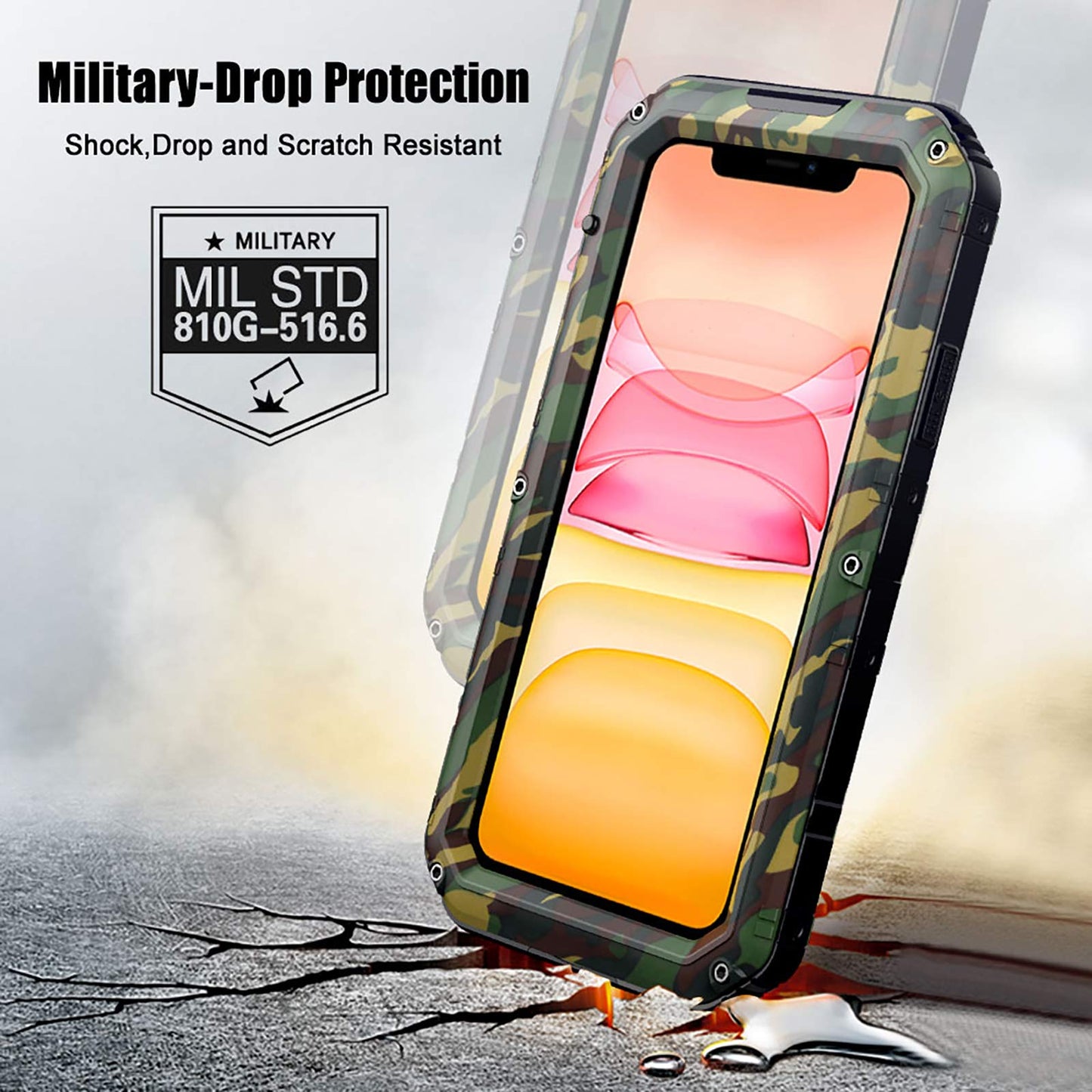 Beasyjoy iPhone 11 Waterproof Metal Case, Heavy Duty Full Body Protector, Shockproof & Dustproof, Military Grade, Camouflage