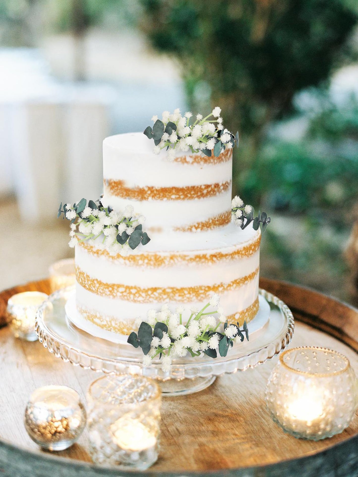 Rinlong Pre-Made Cake Toppers Flowers Cake Decorations Baby'S Breath Eucalyptus Wedding Cake Decorating Flowers Decor Christenin