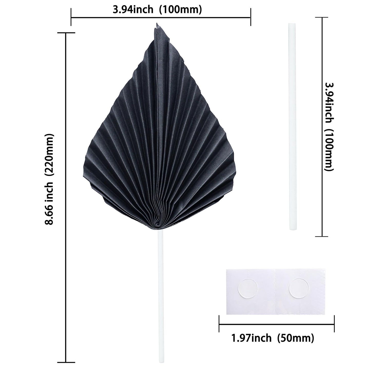 Gyufise Paper Palm Fan Cake Toppers, Black, 4.7 x 5.1, Model ZN0680-7, 6 Pcs for Birthday & Wedding Party Decorations