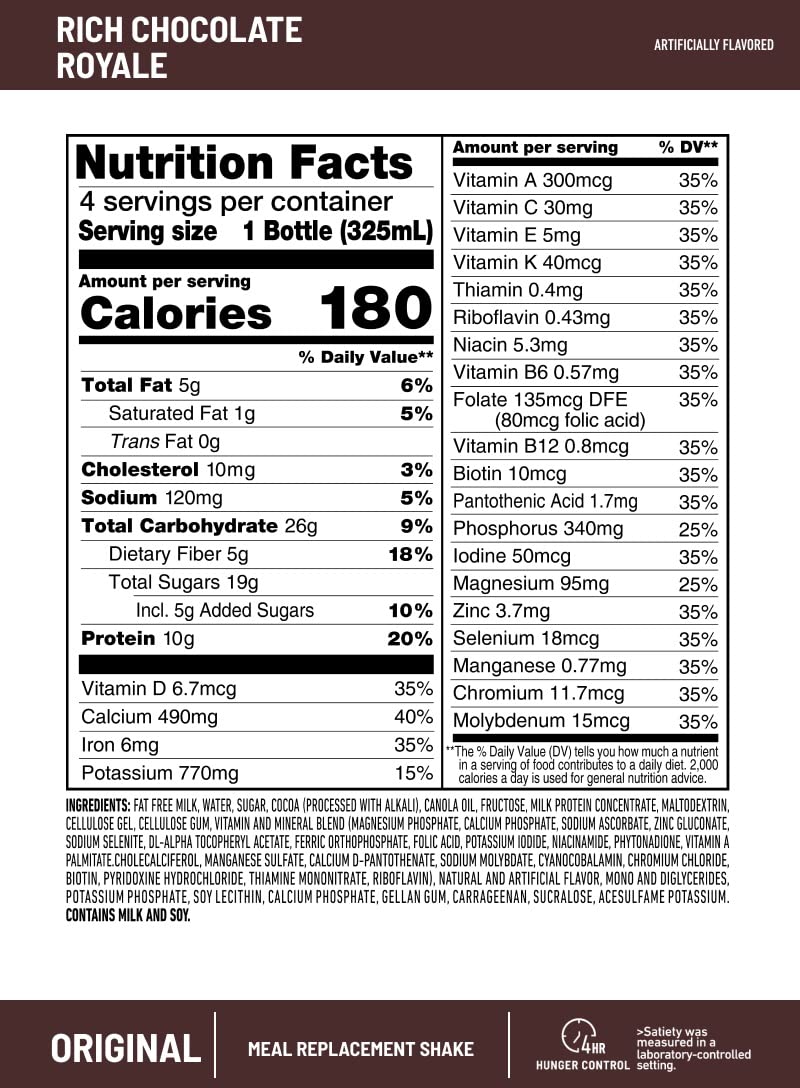 SlimFast Meal Replacement Shake, Original Rich Chocolate Royale, 10g of Ready to Drink Protein for Weight Loss, 11 Fl. Oz Bottle