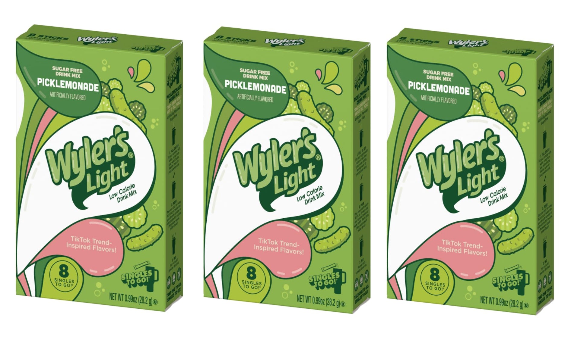 Wylers Light Singles To Go Powder Packets, Water Drink Mix, 8 Count, 3 Boxes(24 Single Servings) (Pickle Lemonade)