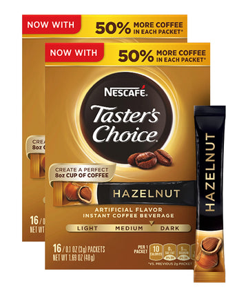 Nescaf  , Taster'S Choice, Instant Coffee Beverage, Hazelnut, 16 Packets, 0.1 Oz (3 G) Each - 2Pc