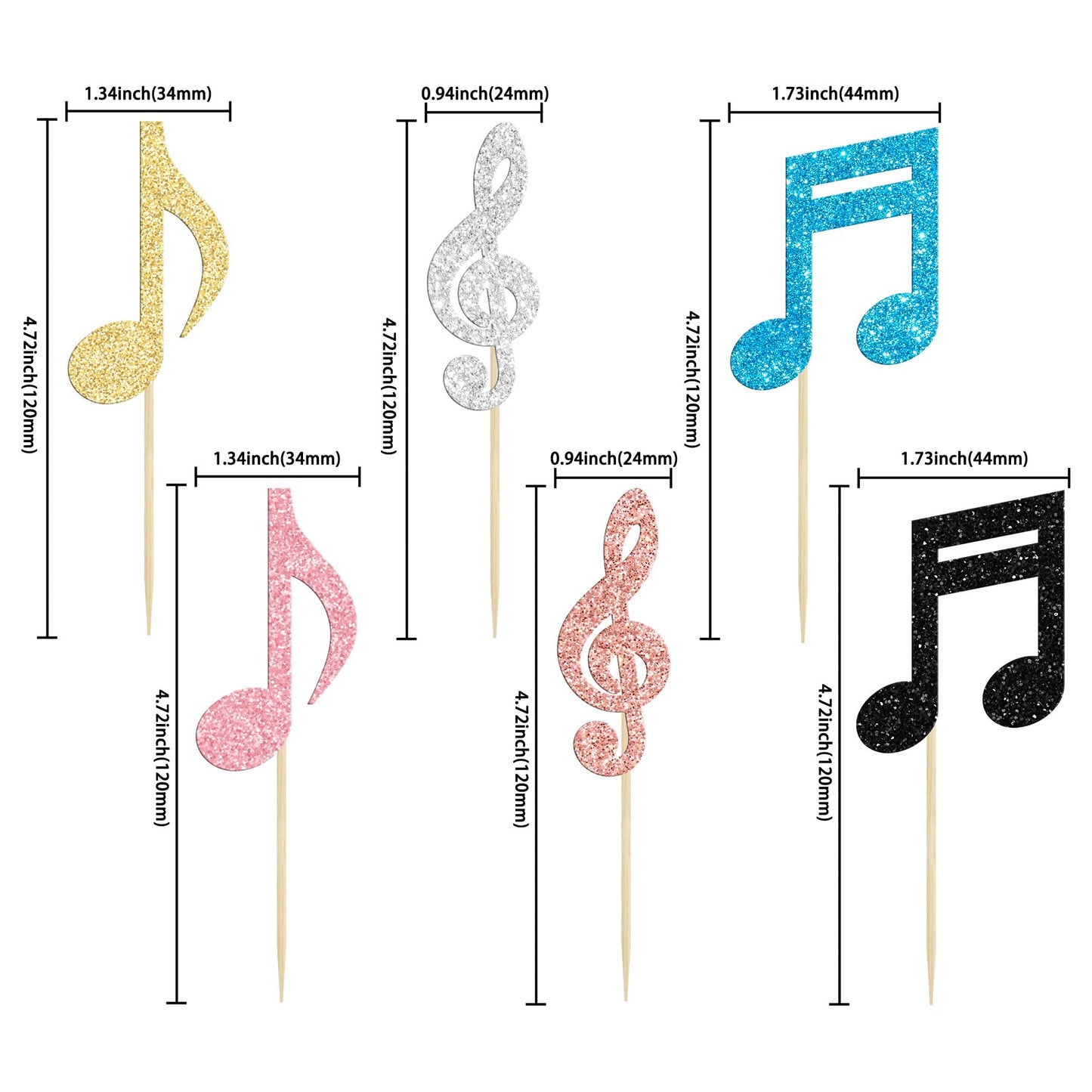 Gyufise 24Pcs Music Notes Cupcake Toppers Glitter Musical Symbol Cupcake Picks For Rock Music Concert Theme Baby Shower Wedding
