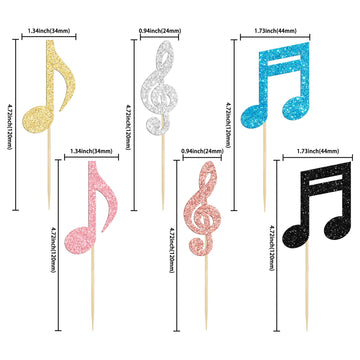 Gyufise 24Pcs Music Notes Cupcake Toppers Glitter Musical Symbol Cupcake Picks For Rock Music Concert Theme Baby Shower Wedding