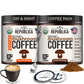 La Republica Organic Instant Mushroom Coffee (2.5oz) + Decaf (2.5oz) - 70 Servings with Coasters & Mixing Spoon - 100% Arabica w