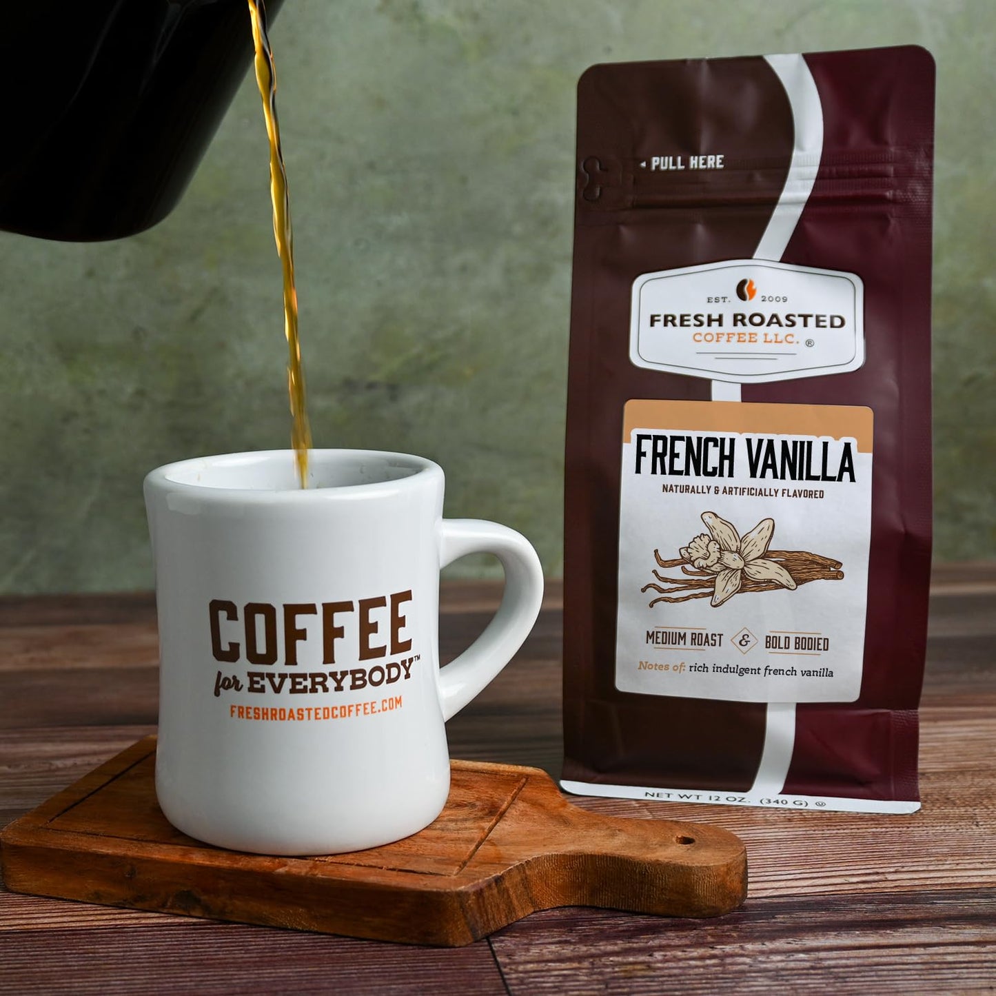 Fresh Roasted Coffee, Vanilla Flavored Coffee, 12 Oz, Medium Roast, Kosher, Ground