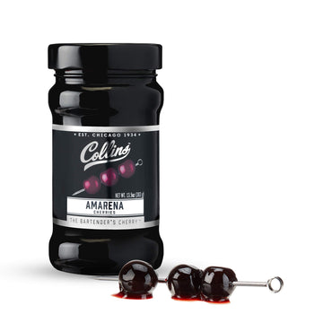 Collins Amarena Cherries In Syrup | Premium Garnish For Cocktails, Martinis, Old Fashioned, Manhattan, Chocolate Dessert, 13.5Oz