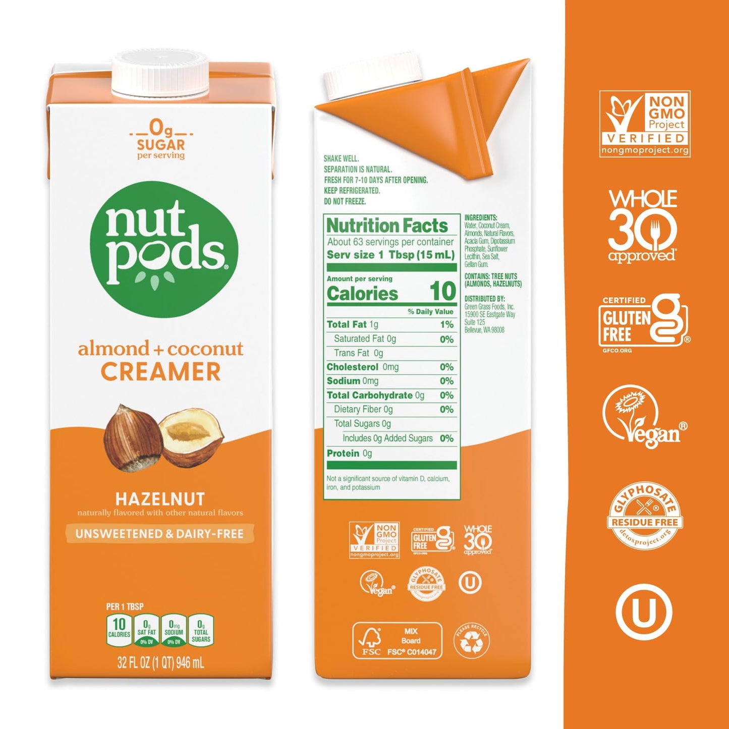 nutpods unsweetened Hazelnut Dairy-Free Coffee Creamer - 32oz 3-Pack