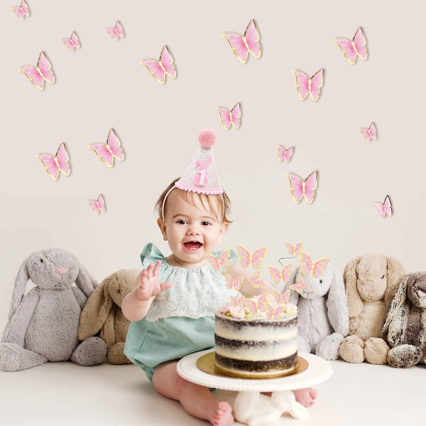 66 Pcs Butterfly Cupcake Toppers Birthday Party Decor,Pink Gold Cake Topper Picks Decor For Girls Women Wedding Birthday Party B