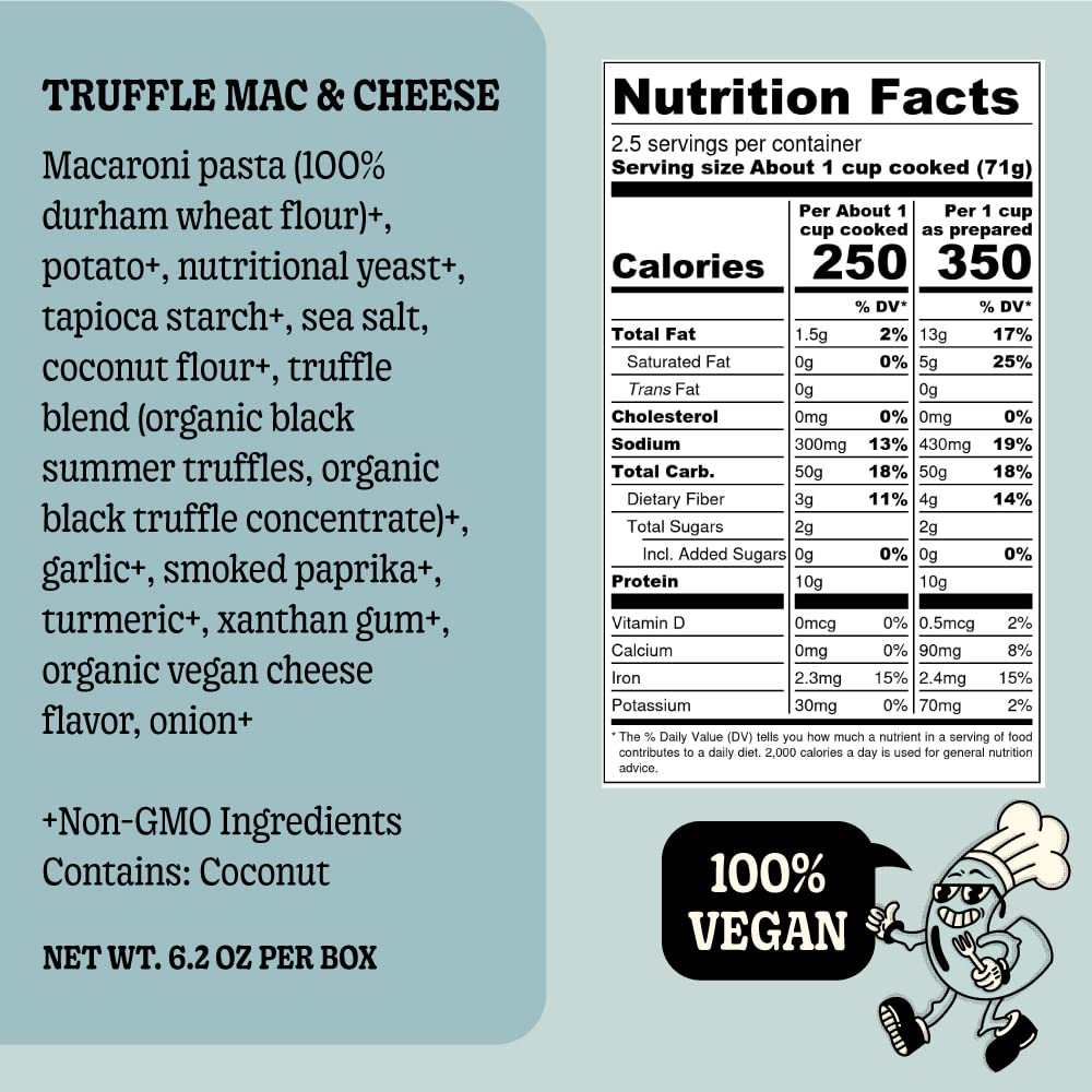 Grownas Vegan Mac & Cheese, 25G Of Protein Per Pack - Real Truffle Flavor, Dairy Free, High Protein Snack, Easy To Prepare, Made With Coconut & Wheat, Vegan, Non-Gmo, Delicious Meal Or Snack