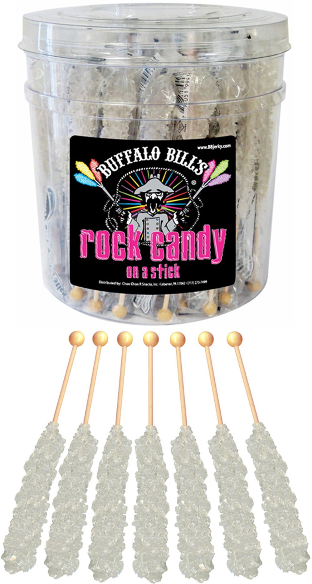 Buffalo Bills Natural (White) Rock Candy On A Stick (36-Ct Tub White Rock Candy Crystal Sticks)