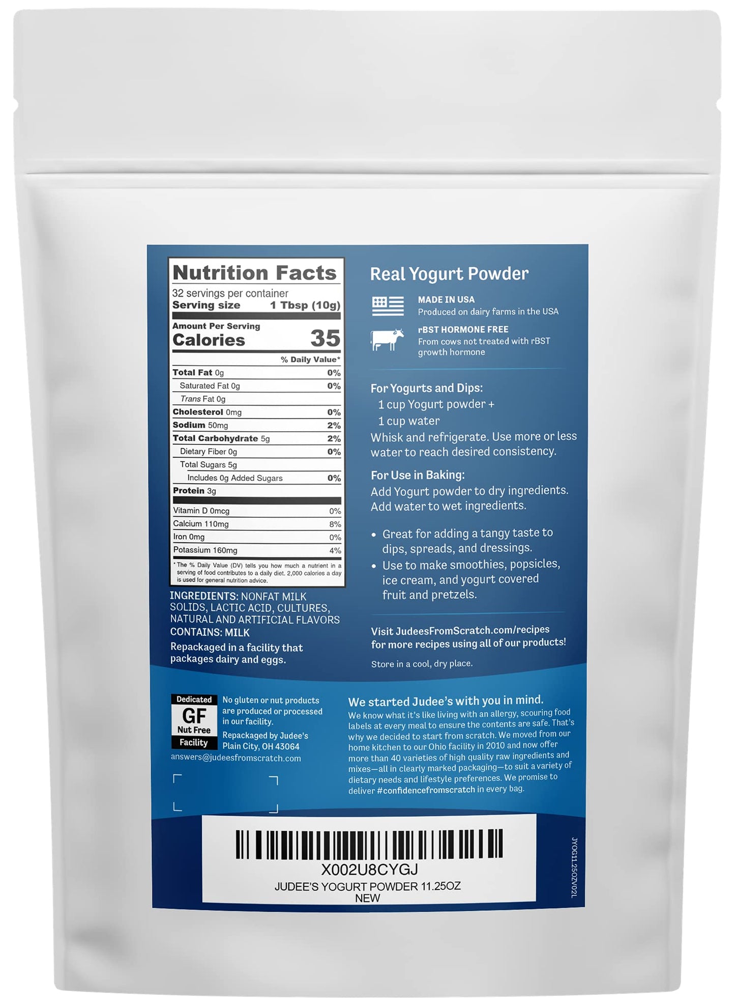 Judees Yogurt Powder - 100% Non-GMO, Gluten-Free, Nut-Free - 11.25oz - Made from Real Dairy - Homemade Yogurt & Dips