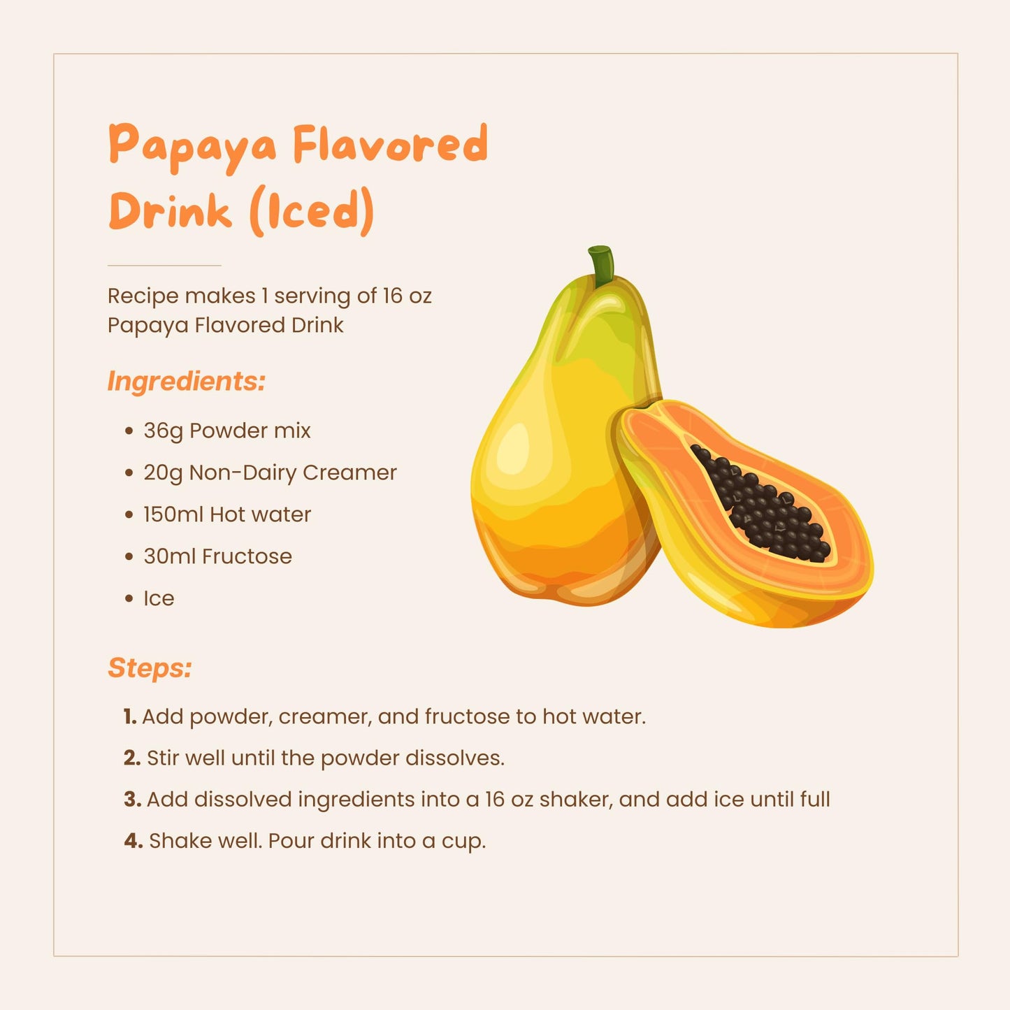 Bossen Bubble Tea Powder Mix - 2.2 Pound (Papaya)