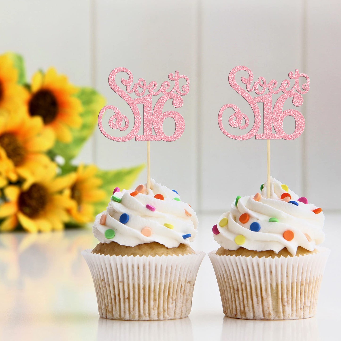 Gyufise Cupcake Toppers 24 Pack Glitter 16th Birthday Decorations Pink Model ZN0475-4-P