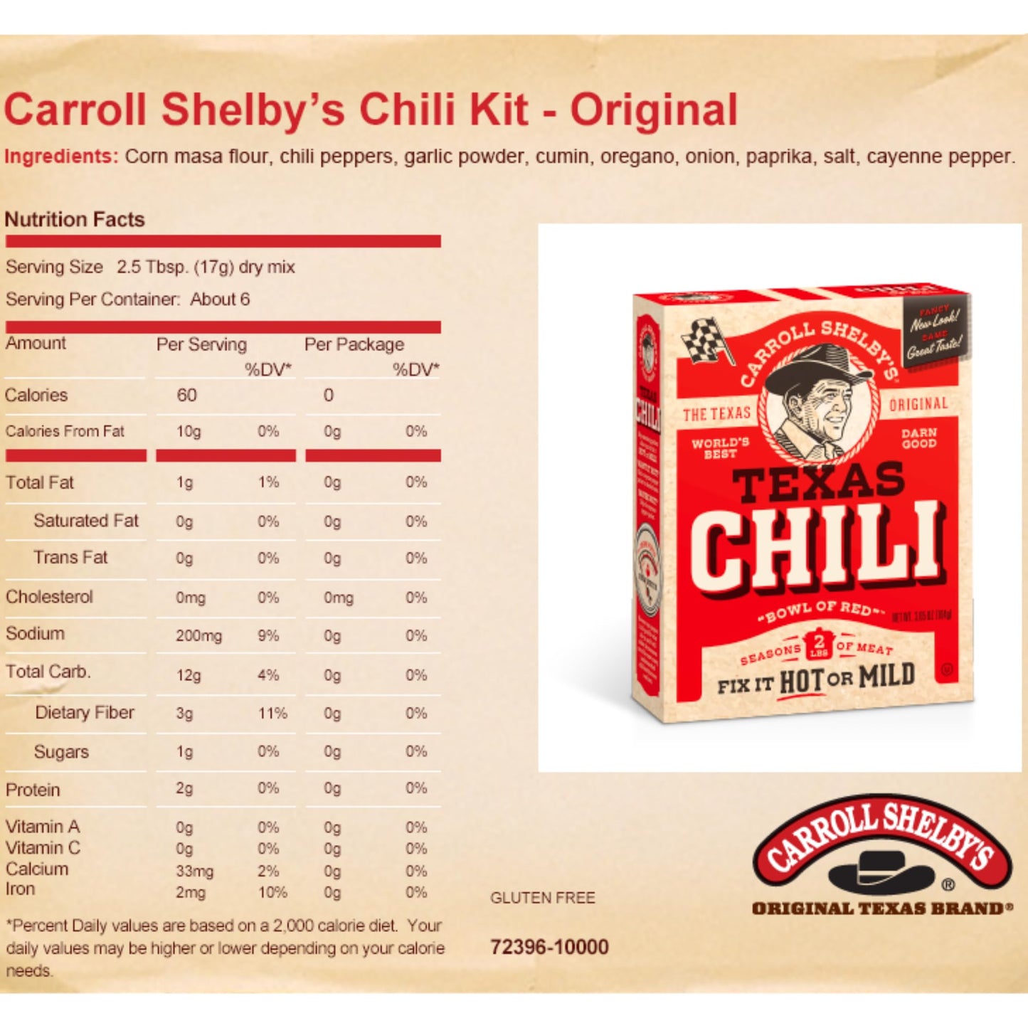 Carroll Shelby s Original Texas Brand Chili Kit 3.65oz Box (Pack of 3)